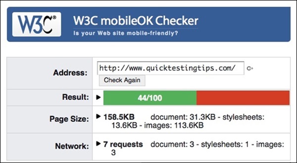 W3C mobileOK Checker- testing tools 